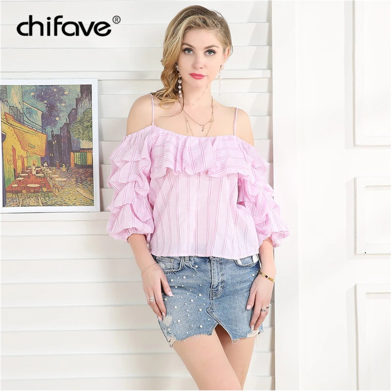 2018 chifave Woman's Casual Chiffon Puff Sleeve Shirt