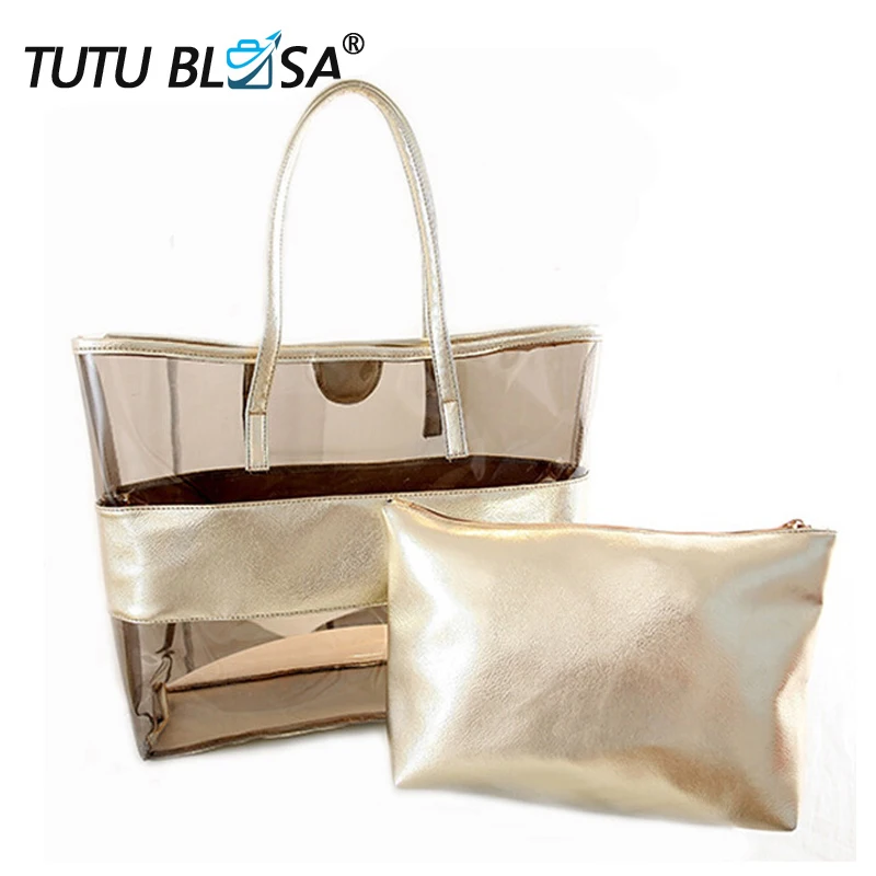 

Women Summer Beach Bag PVC Transparent Composite Bags Set Female Shoulder Bag with Purse Waterproof Clear Bag Bolsa Feminia Sac