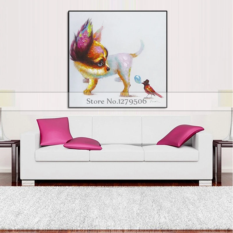 

Artist 100% Hand-painted High Quality lovely dog Oil Painting on Canvas Modern animal Ready to Fight Oil Painting for living roo