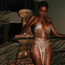 Женский сексуальный полый кисточек, цепочка для тела, Преувеличенные стразы, ожерелье, цепочка для бюстгальтера и живота, цепочка на талию, массивный набор