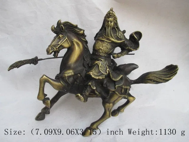 

decoration bronze factory outlets Pure Brass Elaborate Chinese ancient auspicious copper Guan gong riding on horse statue