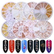 Розовые золотые заклепки 3D украшения ногтей в колесиках голографические серые Матовые Акриловые Звездные линии круглые квадратные смешанные гвозди