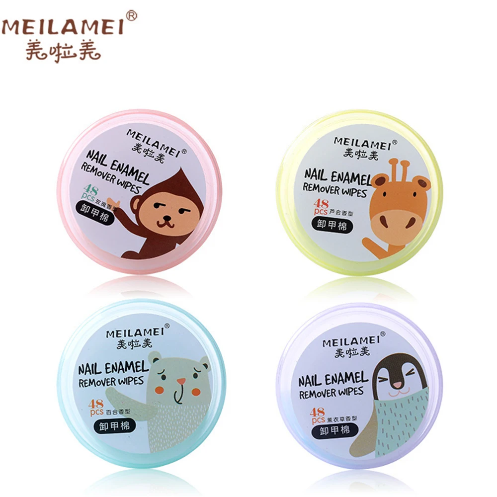 Meilamei 48 ⑤ кор. для удаления лака ногтей хлопковые накладки 4 вида цветов