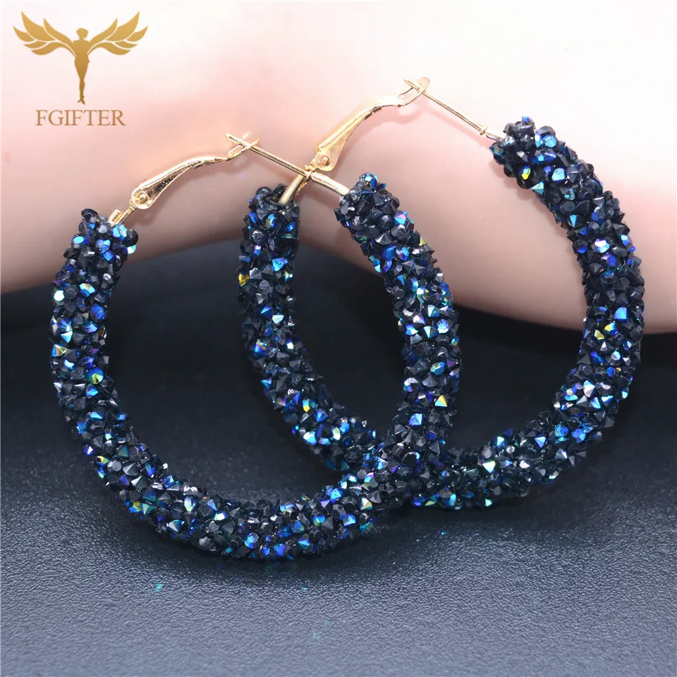 Черные Кристальные круглые серьги-кольца для женщин, модные золотые серебряные ювелирные изделия, трендовые ретро большие круглые серьги
