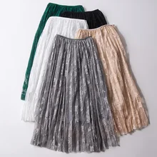 Летнее Новое поступление винтажная плиссированная юбка с цветочной вышивкой и высокой талией, кружевная юбка для женщин, 5 цветов