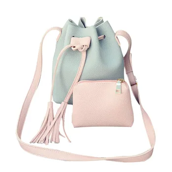 

Fashion Women PU Leather Handbag Crossbody Organizer Small Cute Bucket Bag Messenger Shoulder Bags with Tassel Bolsa Feminina
