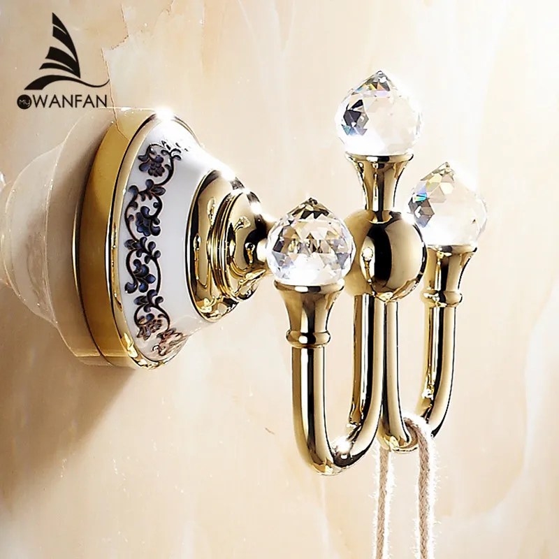 Cristal gancho da veste, roupa gancho de bronze acabamento cromado, elegante casa de banho de hardware da robe ganchos, acessórios de casa de banho free grátis 6306
