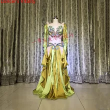 Индивидуальные танец живота роскошный алмаз бюстгальтер большой гемлины юбка набор для женщин восточный индийский танец конкурс представление костюм