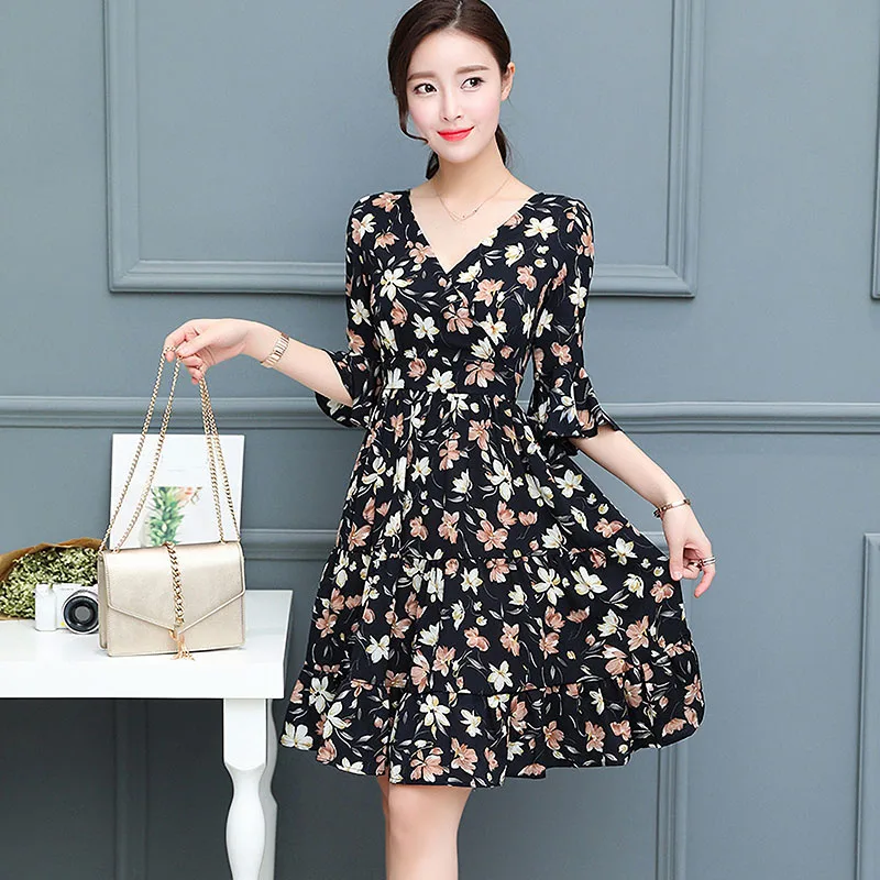 

Summer V-Neck Floral A-Line Women Dress Half Sleeve Ruffles Above Knee Party Dress Butterfly Sleeve Empire Casual Cute Clothing