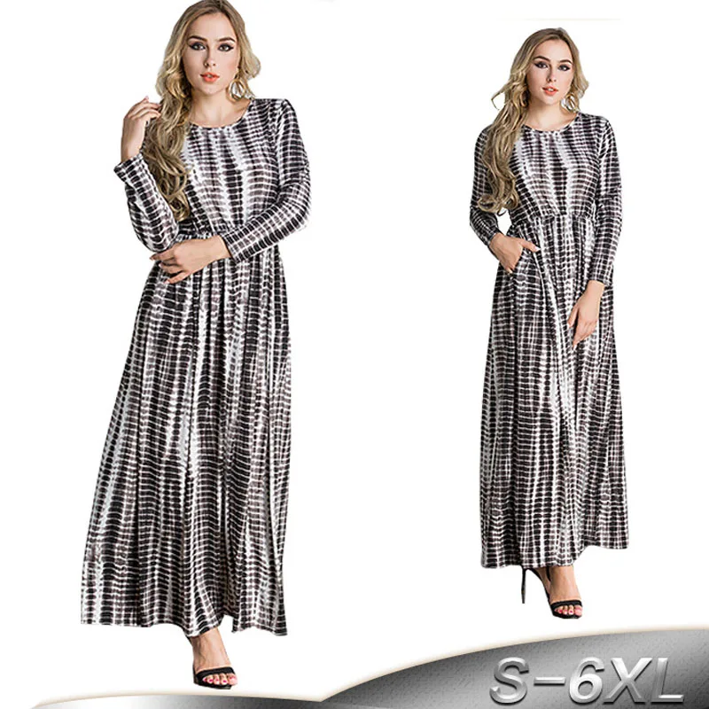 Vestidos 2019 UAE Abaya Kaftan Long Striped Hijab Muslim 2019 Vestidos Abaya Dubai Kaftan Hijab Muslim Dress Women