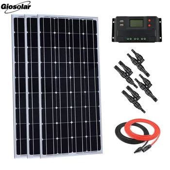 

300W Monocrystalline Solar Panel Kit for 12V Battery Off-Grid with 30A PWM LCD Display Charge Controller + Solar Cable RV Boat
