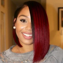 Гладкий кружевной передний парик из человеческих волос для женщин Бразильский короткий боб парики с взрыва Remy прямые человеческие волосы парик Ombre Pixie Cut парик