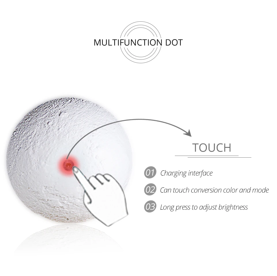 Светодиодный светильник с зарядкой от USB и 3D принтом Луны, сенсорный/пульт дистанционного управления, Диммируемый Настольный светильник для спальни, креативный подарок для детей