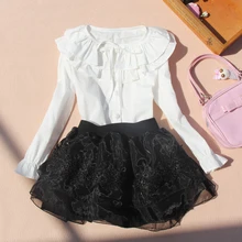 Детская одежда; школьные блузки для девочек; коллекция года; осенняя одежда для детей; Одежда для маленьких девочек; хлопковая Детская рубашка с милым бантом; Блузы; От 2 до 16 лет