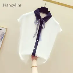 2019 летний костюм, новая Корейская версия, рубашка, без рукавов, темперамент, шифоновая рубашка, женские блузки, Nancylim Femme