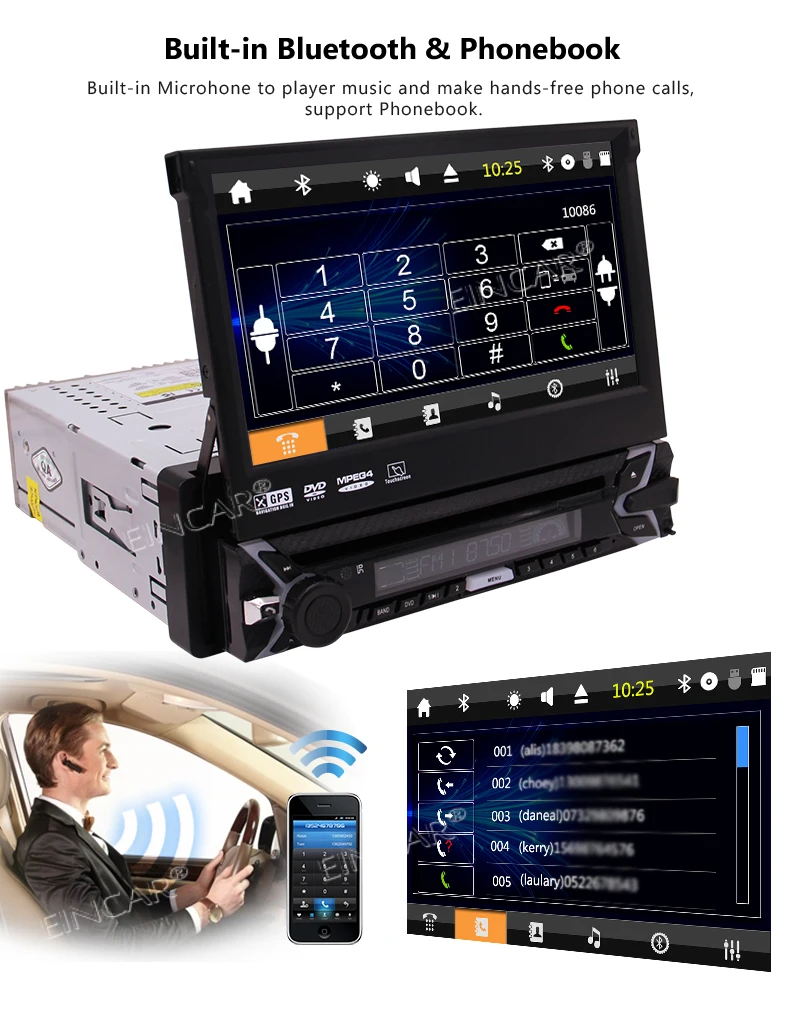 Excellent 7 inch Single Din Car GPS Navigation DVD Player HD Retractable Touch Screen Car Stereo in Dash Navigation FM/AM Radio Steering W 4