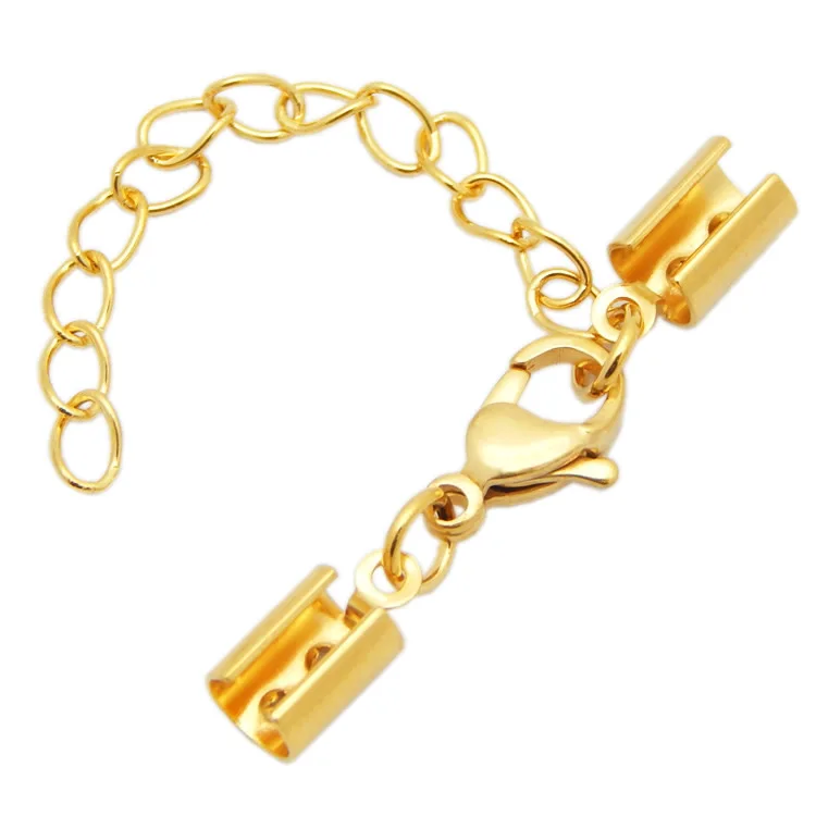 

5pcs/lot Stainless Steel End Caps Lobster Clasps Jump Rings Connectors Fit Round Leather Cord DIY Bracelet Accessories