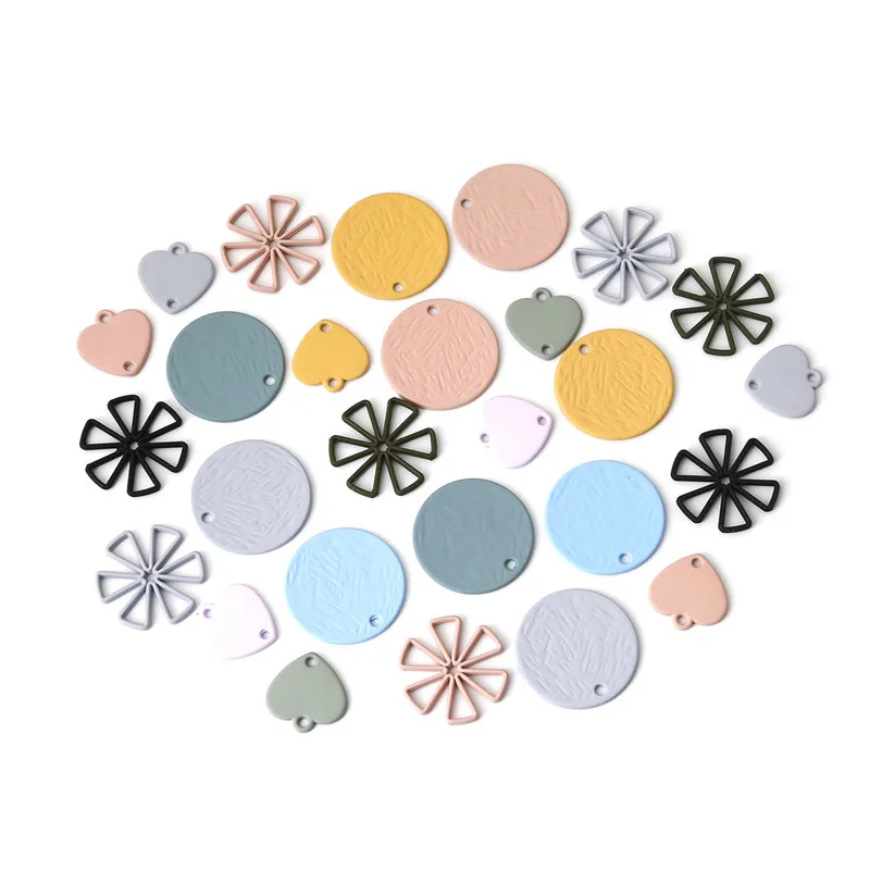 

10pcs Metal Matte Color Earrings Spray Rubber Paint Round Flower Heart Charms For DIY Bracelet Earring Jewelry Making Accessorie