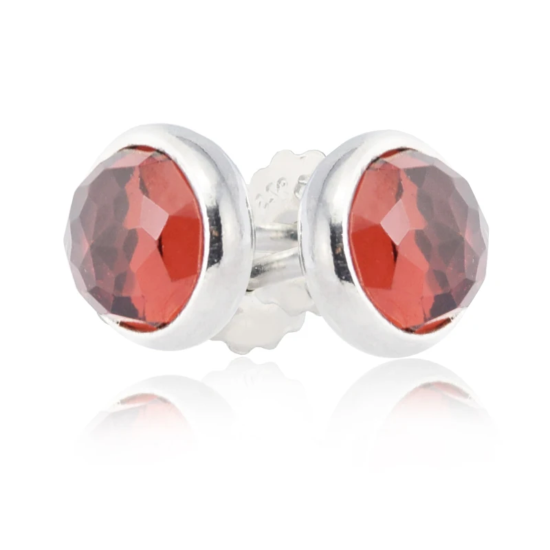

January Stud Earring With Garnet 100% Authentic Sterling-Silver-Jewelry Free Shipping