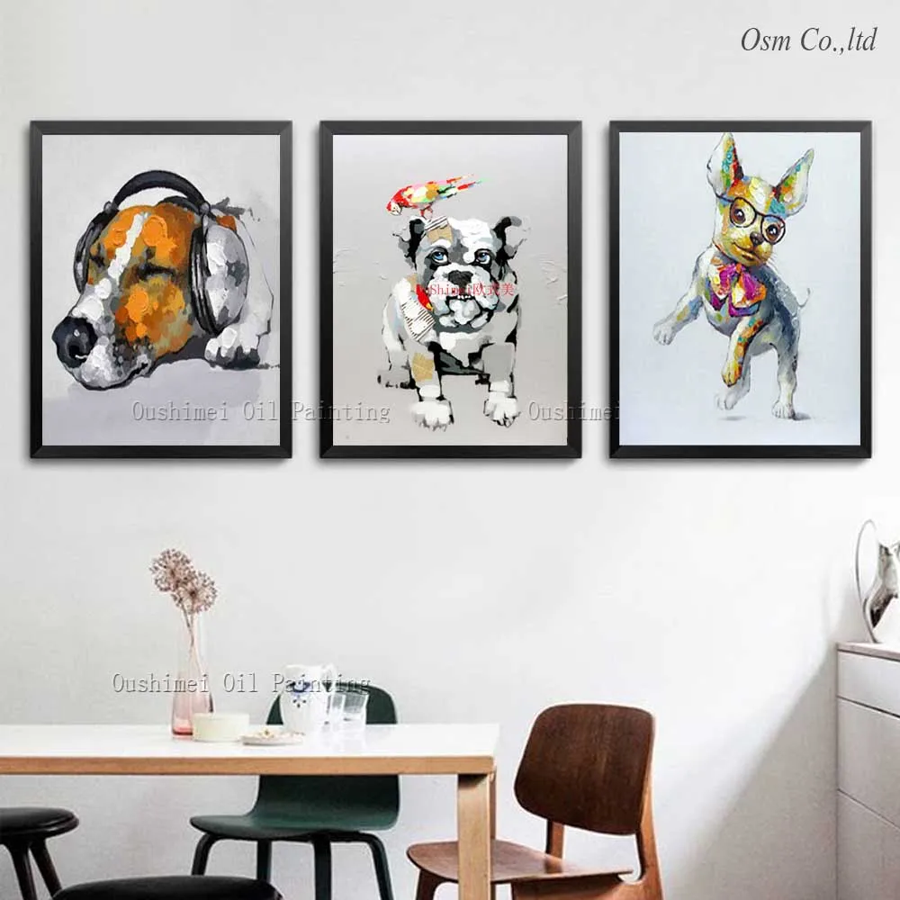 

Cheap Wall Decor Beautiful Pet Dog Painting 100% Handmade Abstract Bulldog Paintings Animals Poodle Oil Painting On Canvas