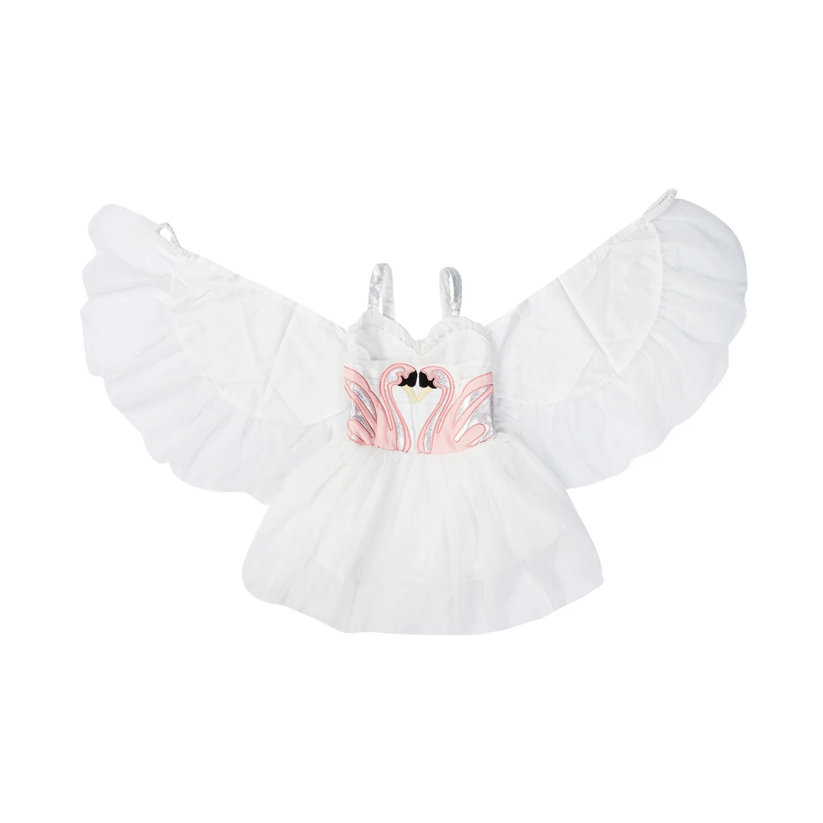 

Kids Girls White Swan Print Dress Princess Party Pageant Wedding Tulle Tutu Angel Wing Dresses for Children