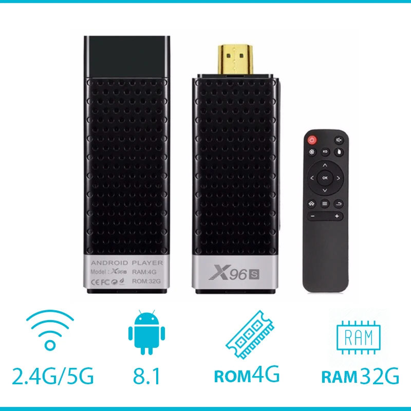 X96S Amlogic S905Y2 4GB 32 GB X96 Mini PC TV Stick 2.4GHz 5G WiFi 1080P Bluetooth 4.2 Dongle Media Player | Электроника
