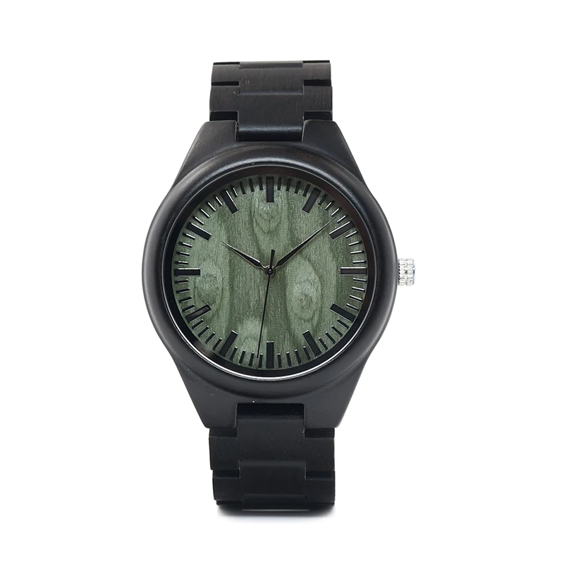 BOBO BIRD WH03 Mens Ebony Wooden Watch Green Wood Dial Vintage Watch for Mens With Wood Box OEM