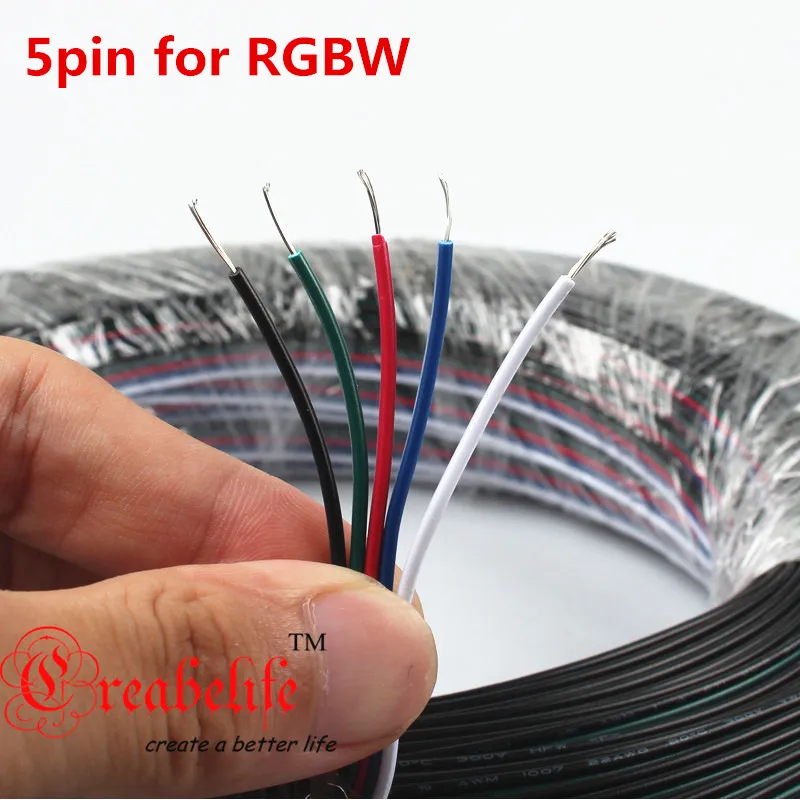 10m 5pin Channels rgb cables 22awg smd 5050 RGBW LED light strip