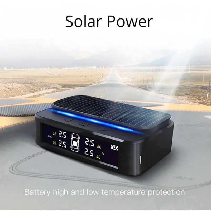 

Car Tire Pressure Monitor System Solar Power TPMS Tire Data Detector Internal/External Sensors Security Alarm System With Light