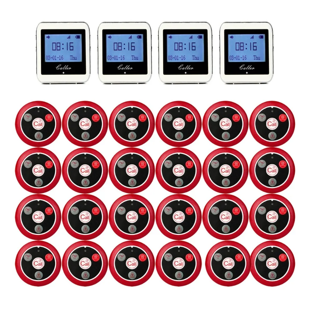 TIVDIO 433MHz Wireless 4 Wrist Watch Receiver 24 Calling Transmitter Button Call Pager Four key Pager