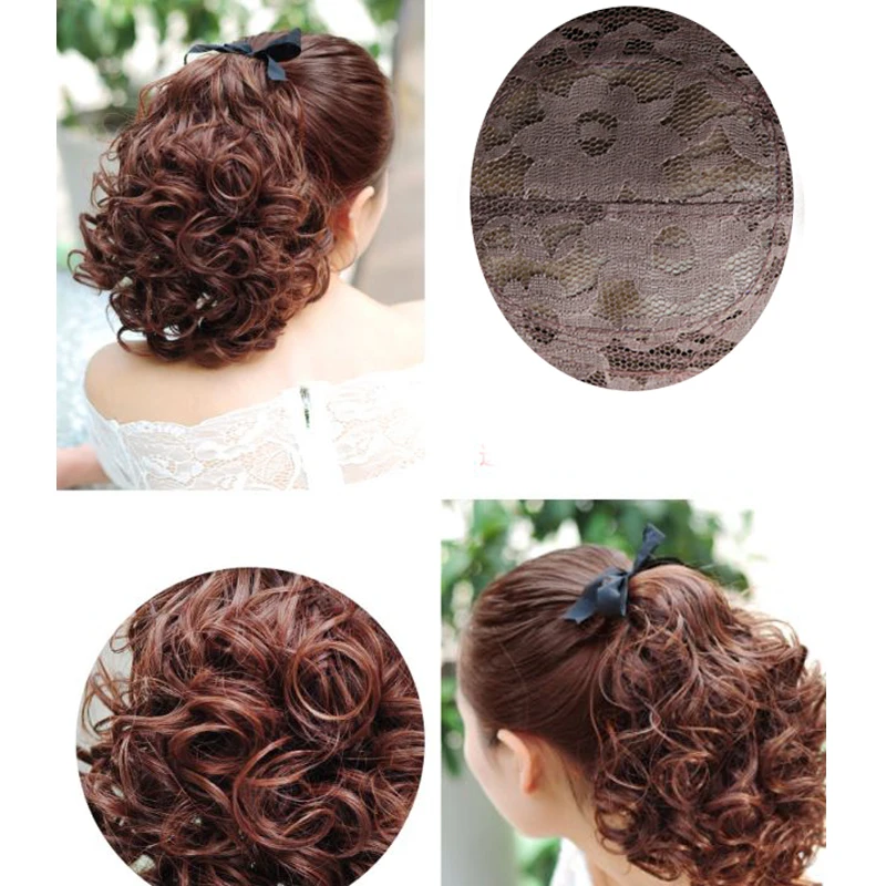 SHANGKE Short Clip In Drawstring Curly Ponytail Hair Pieces Heat Resistant Synthetic Fake Hair Tail Horse Tress Short Hair Tails