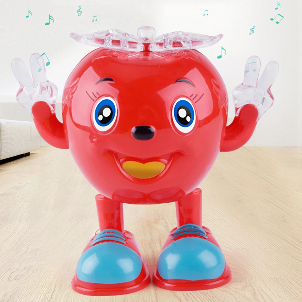 Милый Электрический танцы яблоко робот с светодиодный мигающий Музыка Дети интерактивные игрушки