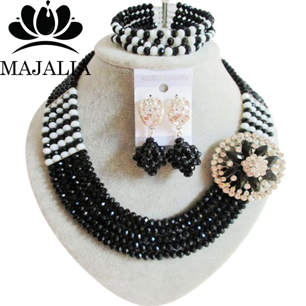 

Majalia Fashion Nigeria Wedding African Beads Jewelry Set Black and White Crystal Necklace Bridal Jewelry Sets 5VU015