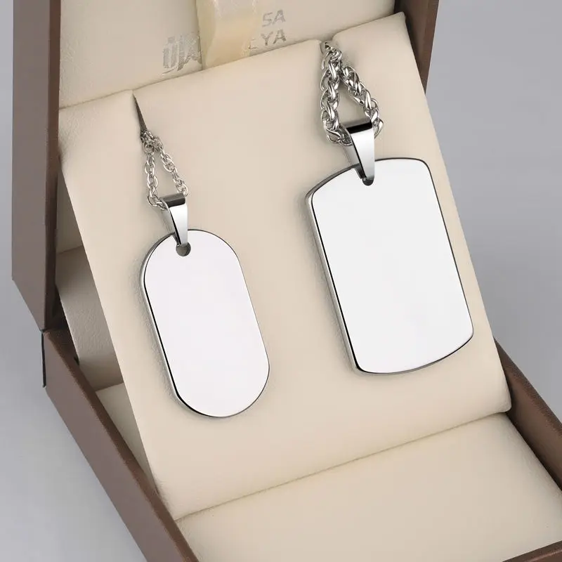 

New Fashion Customized Silver Tones Tungsten Carbide Dog Tag Pendants Necklaces for Man and Woman Laser Engrave Letter or Photo