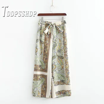 

2019 Slit Design Women Wide Leg Pants Waist Strap Summer Casual Female Trousers