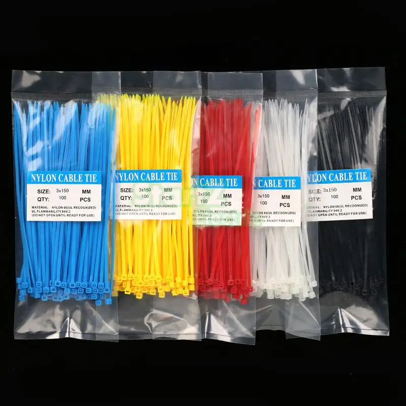 Бесплатная доставка Горячая 100Qty 3X150 мм самоблокирующийся кабель Zip Ties. Cable ties Белый Черный Красный Синий Желтый Нейлоновый провод цвет - изображение
