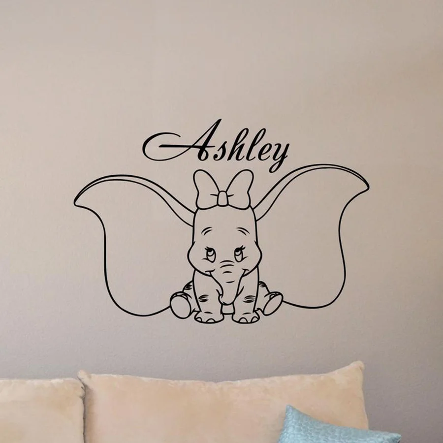 Персонализированная Наклейка на стену для девочек Dumbo Виниловая наклейка со