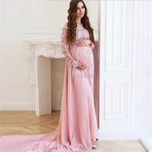 Розовые сексуальные платья выпускного вечера с длинными рукавами Дубай кутюр Материнство фотография Ближний Восток Африканский шифон вечернее платье для беременных