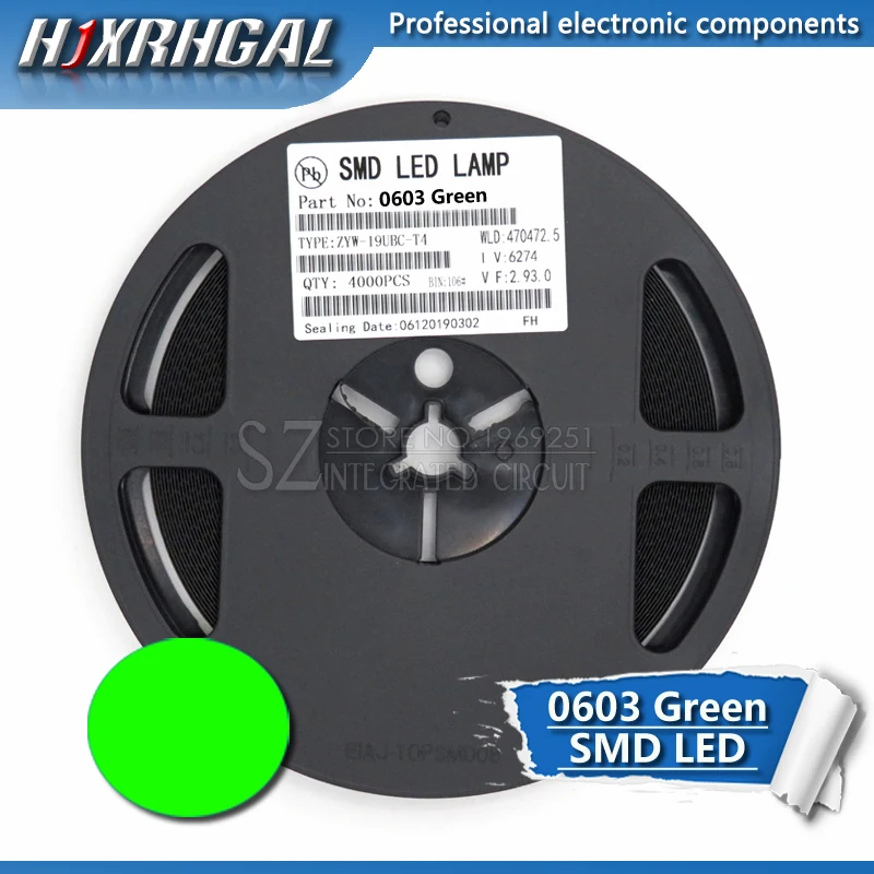 

1 Катушка, 4000 шт., зеленые светодиодные диоды 0603 SMD, новые и оригинальные hjxrhgal