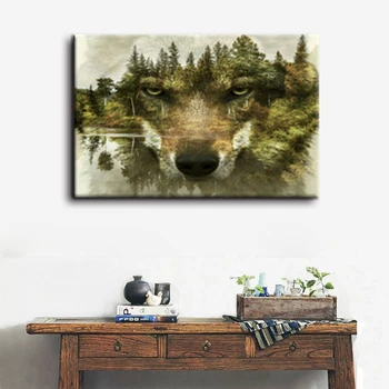 

Home Decoration Wolf Pine Trees Forest Water Wolf Animal Print On Canvas Giclee Artwork For Wall Decor Office Abstract Cool Gift