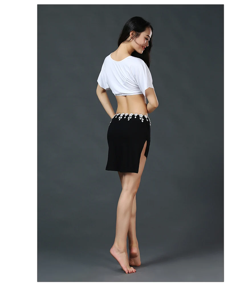 ZM131 женский модальный и вискозный комплект для танца живота, женский костюм для танца живота, белый+ черный+ в полоску