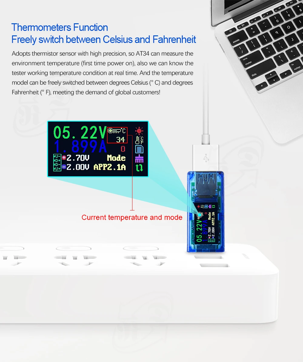 AT34 USB 3.0 Color LCD USB Tester Multimeter Battery Charge Power Bank Voltmeter Ammeter Voltage Current Meter 40%Off