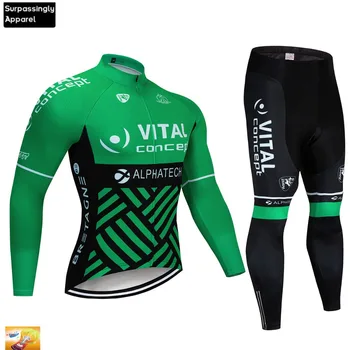 

2019 Spring/Autumn Green Vital Cycling Jersey Long Sleeve Set Maillot Ropa Ciclismo MTB Bike Wear Bicycle Jersey Set 16D Gel Pad