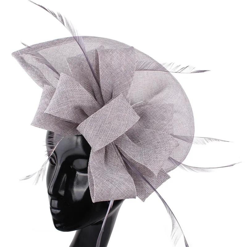 Sea Blue Ladies Wedding Hair Fascinator Hat With Fancy Feather On
