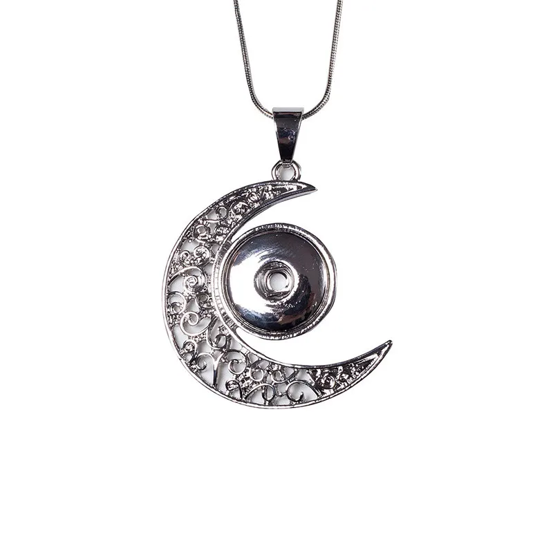 

colar pingente metal Moon Pendant necklace charm fit chain necklace 18/20mm snap buttons charm ginger snaps buttons SMN18-1-20