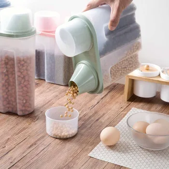 

Food Storage Box Clear Container Set with Pour Lids Kitchen Food Sealed Snacks Dried Fruit Grains Tank Storage Cereal Box