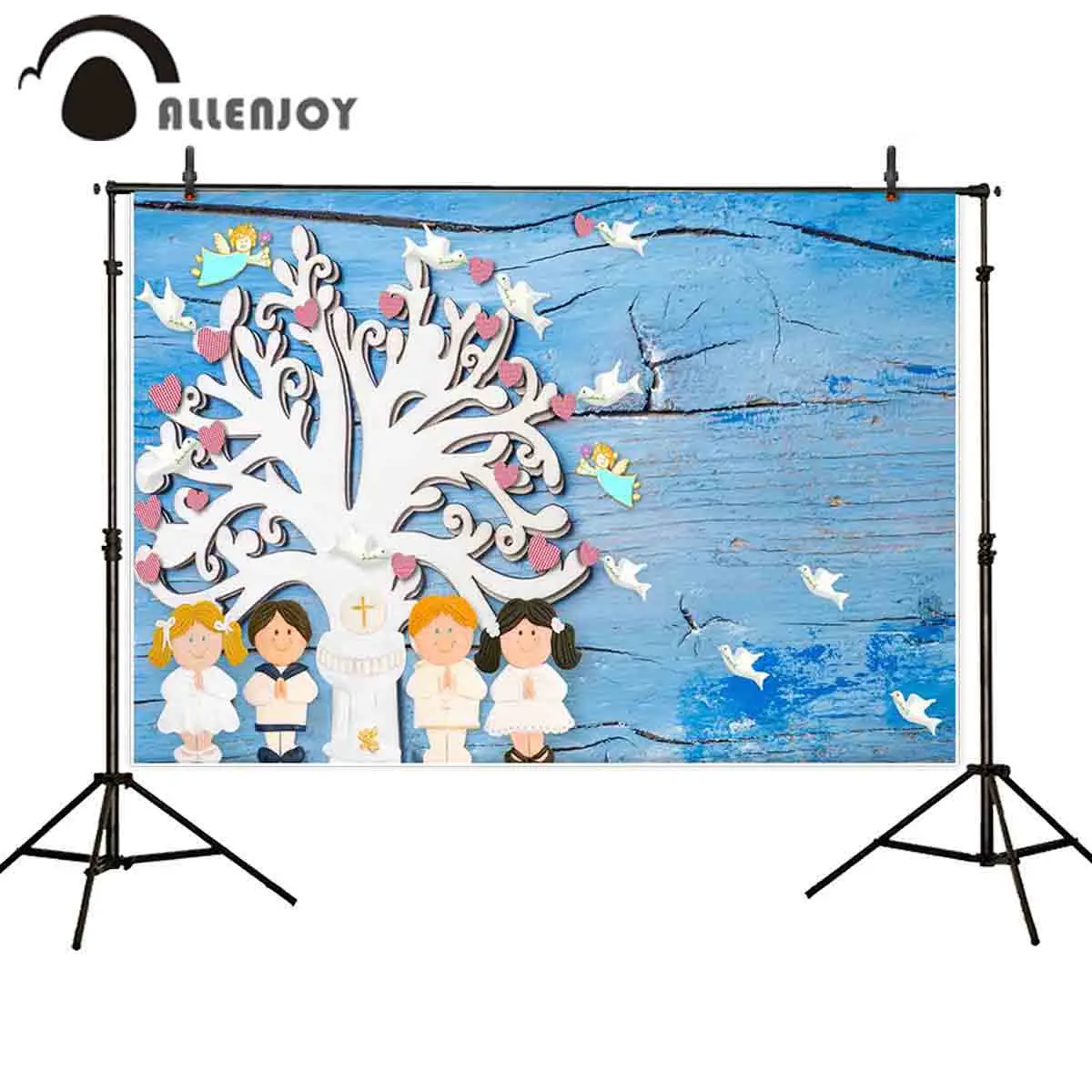 

Allenjoy vinyl photo backdrop Peace tree pigeon baptism communion mottled photocall photobooth studio photography backdrop