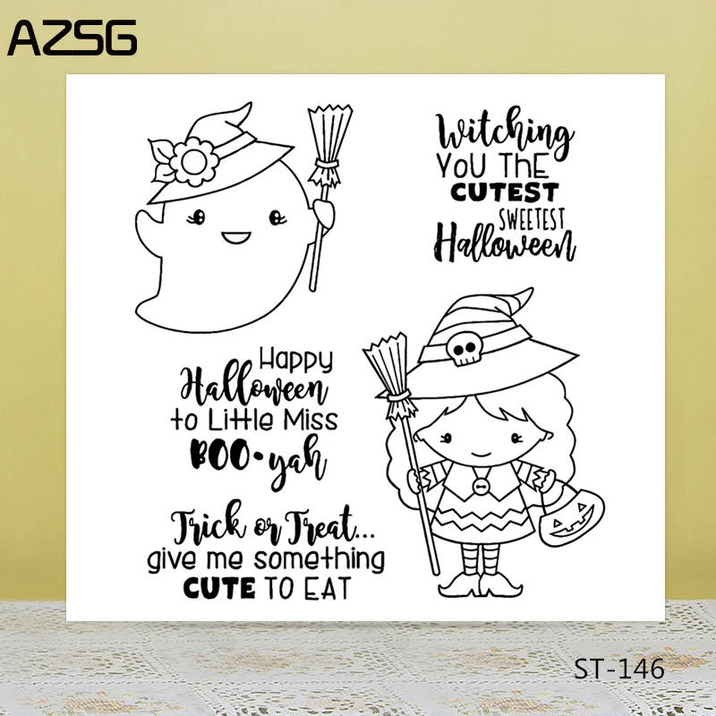 

AZSG Halloween Style Lovely Ghost Witch Clear Stamps/Seal For DIY Scrapbooking/Card Making/Album Decorative Silicon Stamp Crafts