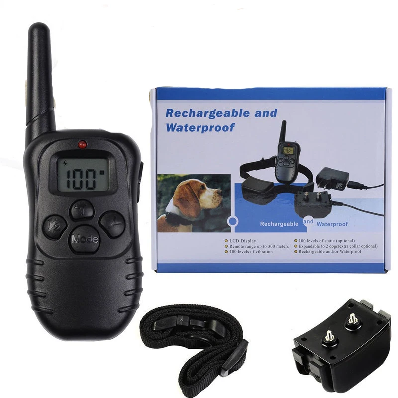 Koop 300m Afstandsbediening Oplaadbare En Waterdichte Elektronische Hond Opleiding Kraag Met LCD Display voor Pet Dog Stop Barking Halsbanden 998DR
