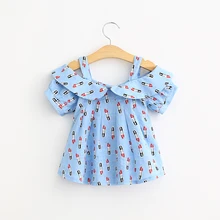 Girls summer dress shirt lipstick pattern female baby cotton sling short sleeved blouse